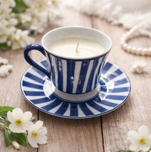 Blue White Striped Teacup Candle Decor